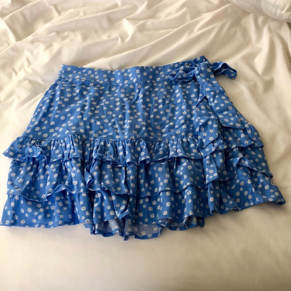 Forever 21 blue Floral Tiered Flounce-Hem Skirt